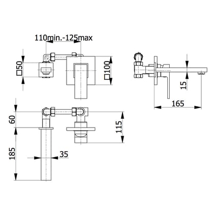 Μπαταρία νιπτήρος εντοιχισμού New Loba Black Matt